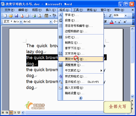 在Word2003文档中怎么切换英文字母的大小写呢?截图